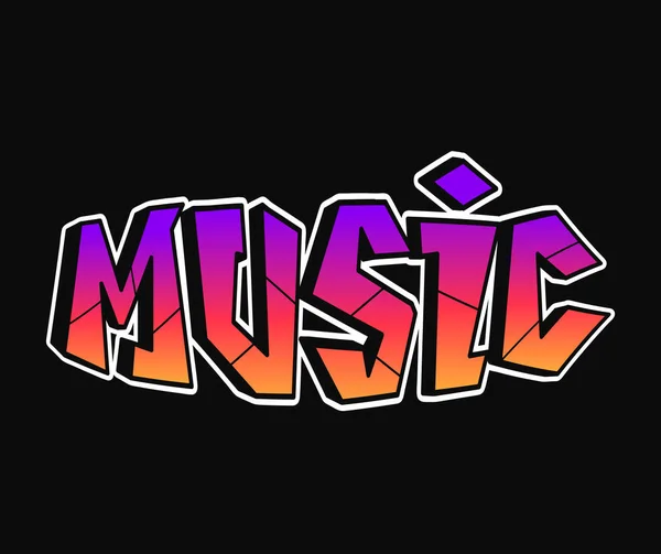 Music Word Trippy Psychedelic Graffiti Style Letters Vector Hand Drawn — Vetor de Stock