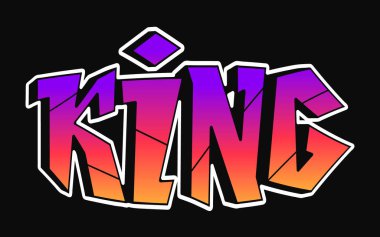 King word trippy psychedelic grafiti stili harfler. Vektör el çizimi karikatür çizimi karikatür logo kralı çizimi. Komik garip mektuplar, moda, tişört için graffiti tarzı baskı, poster konsepti.