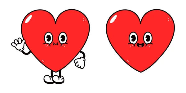 Niedliche Lustige Herz Winkende Hand Charakter Vector Handgezeichnete Traditionelle Cartoon — Stockvektor
