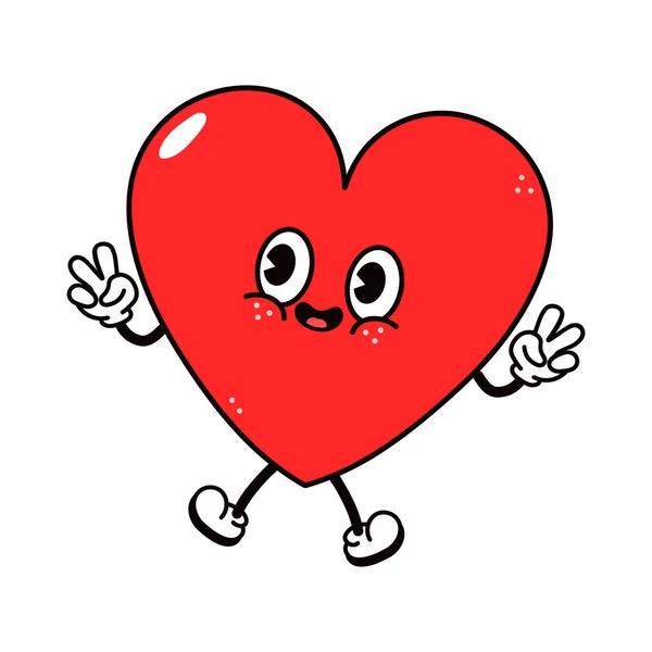 Симпатичный Смешной Сердечный Характер Векторный Ручной Рисунок Традиционного Мультфильма Винтажный — стоковый вектор