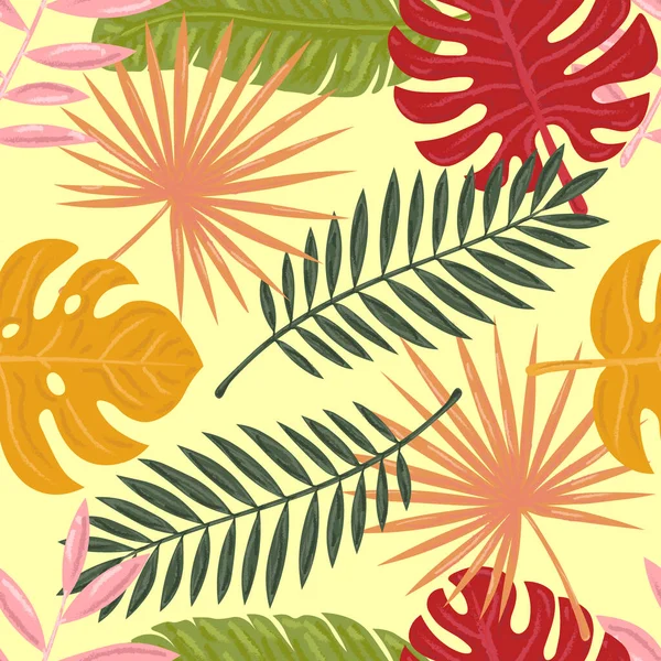 Концепция Экзотических Листьев Бесшовная Векторная Иллюстрация Векторный Фон Пальмовыми Листьями — стоковый вектор