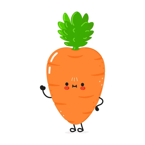 Cute Funny Carrot Waving Hand Character Vector Hand Drawn Cartoon — Stock Vector