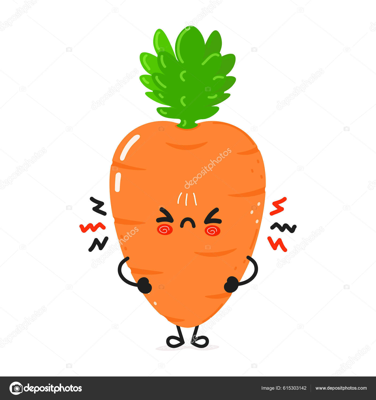 Cute Angry Carrot Character Vector Hand Drawn Cartoon Kawaii