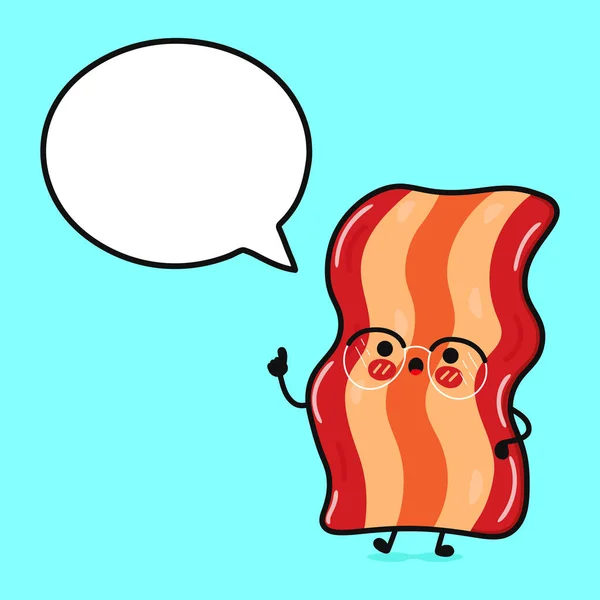 Söt Rolig Bacon Med Pratbubbla Vektor Handritad Tecknad Kawaii Tecken — Stock vektor