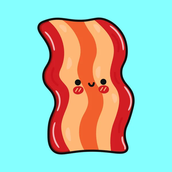 Leuke Grappige Bacon Zwaaiende Hand Vector Hand Getekend Cartoon Kawaii — Stockvector