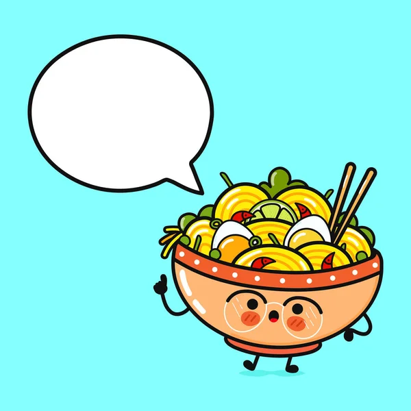 Cute Funny Ramen Bowl Speech Bubble Vector Hand Drawn Cartoon — Stock Vector