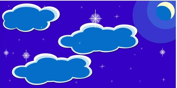 Cute Background Moon Moonlit Night Clouds Moon Stars Wallpaper Drawing — Stock Vector