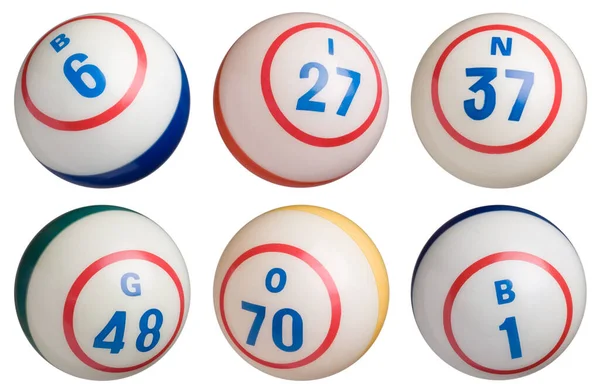 Sześć Bingo Każda Piłka Około 950 Pikseli Średnicy — Zdjęcie stockowe