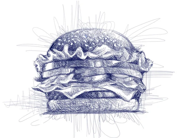 Burger Blauwe Inkt Digitale Illustratie — Stockfoto