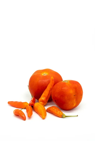 Verdure Peperoncino Pomodori Freschi Colore Arancione Fondo Bianco — Foto Stock