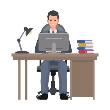 Masaüstünü kullanan iş adamı