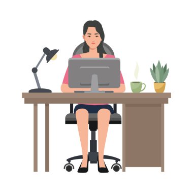 Masaüstünde çalışan iş kadını