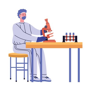 Mikroskobu olan laboratuvar çalışanı.