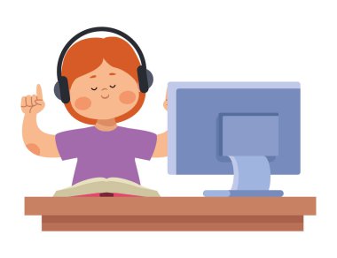 Çevrimiçi dersteki küçük kız