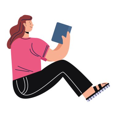 Oturmuş kitap okuyan kadın.