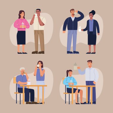 Kahve molasında sekiz kişi