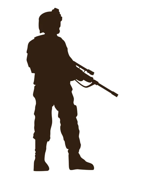 Soldado de pie con francotirador — Vector de stock