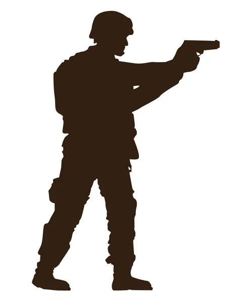 Soldat avec silhouette pistolet — Image vectorielle