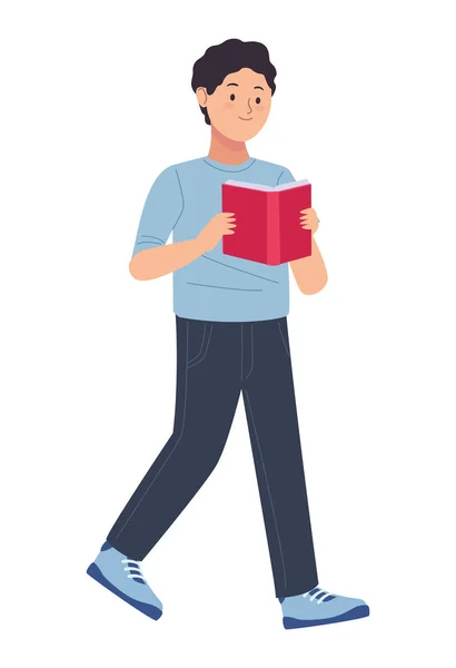 Homem andando livro de leitura — Vetor de Stock