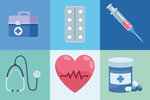 Seis ícones de cuidados médicos —  Vetores de Stock