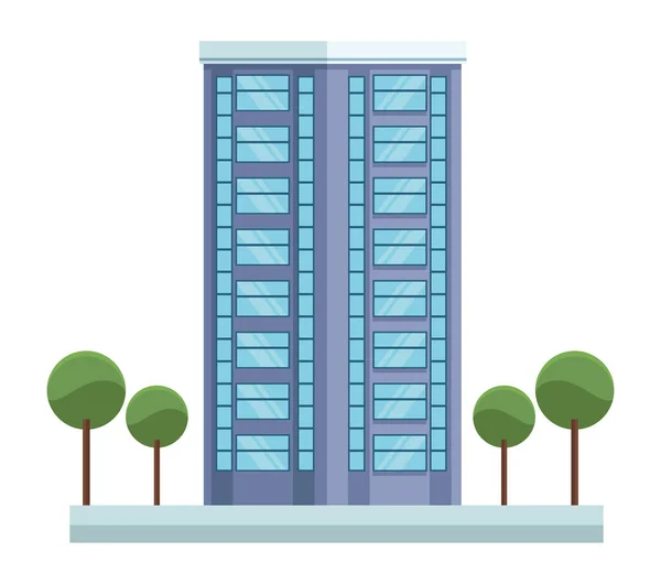 Edificio de la ciudad y árboles — Vector de stock