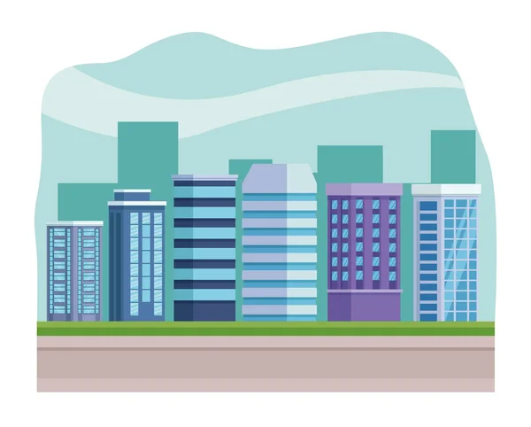 Seis edificios urbanos — Vector de stock