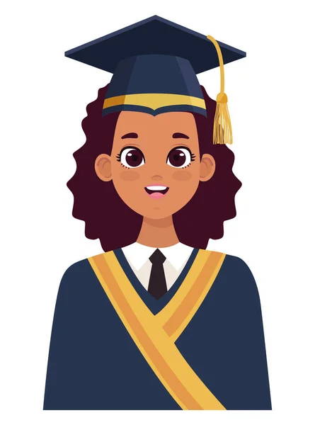 Afro mujer graduado carácter — Vector de stock