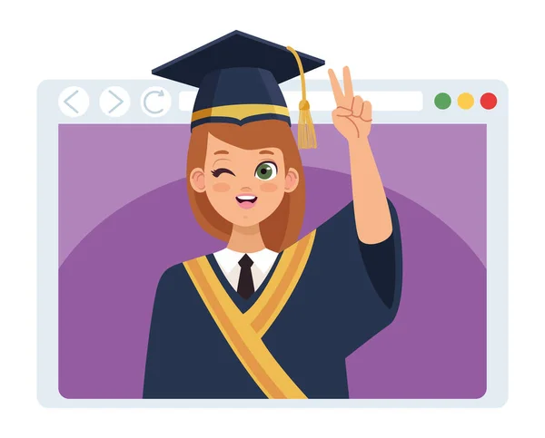 Blondýnka absolvent v webové stránce — Stockový vektor