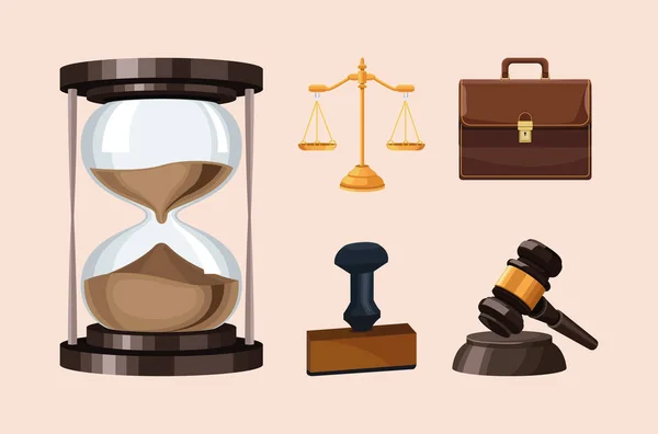Πέντε νομικά εικονίδια δικαιοσύνης — Διανυσματικό Αρχείο