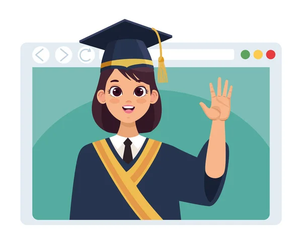 Žena absolvent na webové stránce — Stockový vektor