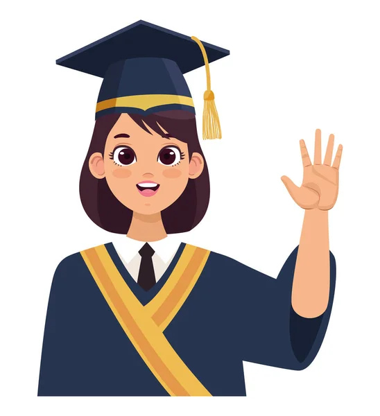 Joven dama graduado carácter — Vector de stock