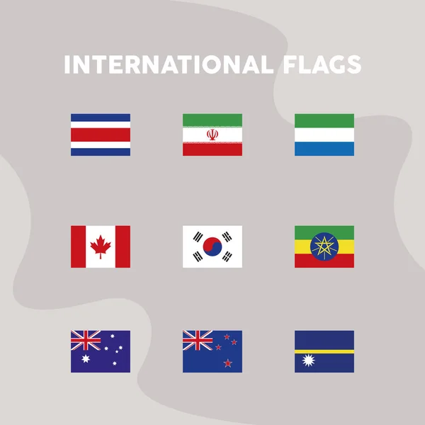 Pays nations neuf drapeaux — Image vectorielle