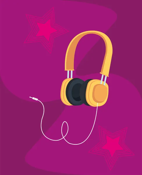 Headphone poster and stars — Stock Vector