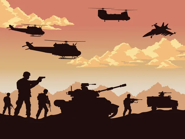 Soldats et matériel de guerre — Image vectorielle