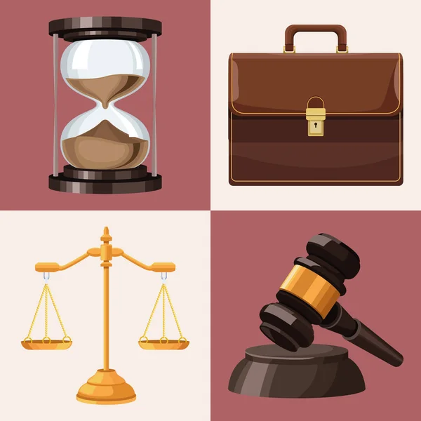 Vier Symbole der Rechtssprechung — Stockvektor