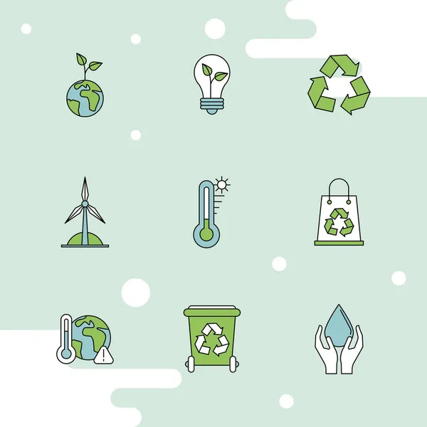 Dziewięć ikon ekologicznych przyrody — Wektor stockowy