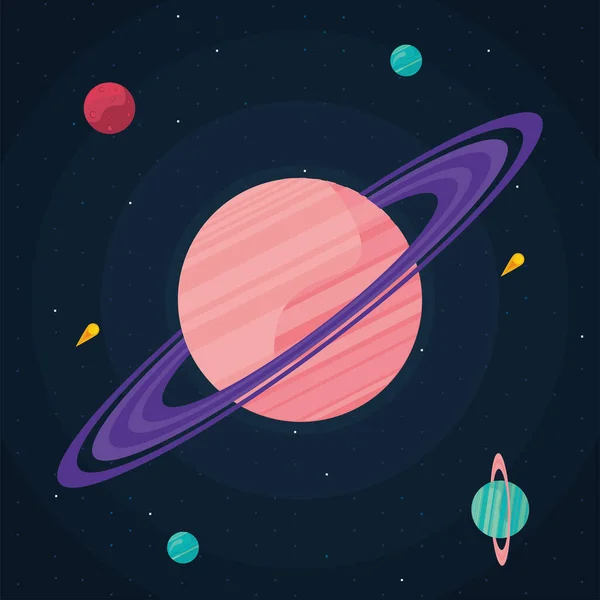 Saturno y planetas — Vector de stock