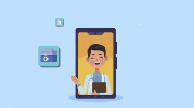 akıllı telefon ve tıbbi simge animasyonu doktoru