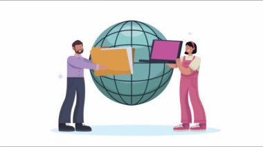 dizin ve dizüstü bilgisayar animasyonuna sahip iş çifti