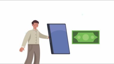 Faturalı ve akıllı telefonlu adam.