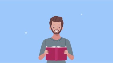 Genç adam kitap animasyonu okuyor.