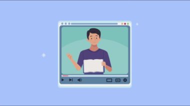 Medya oyuncusu animasyonunda kitabı olan genç adam