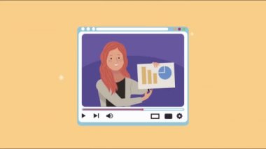 Web sayfasında istatistik grafiği olan genç bir kadın