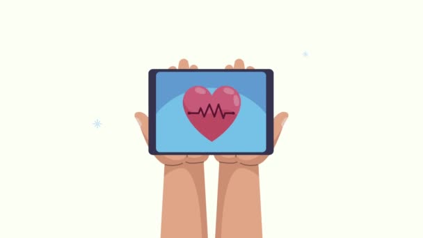 Handen tillen hart cardio in smartphone — Stockvideo