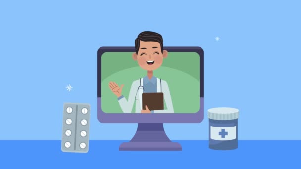 Doctor in desktop medical animation — Stock Video