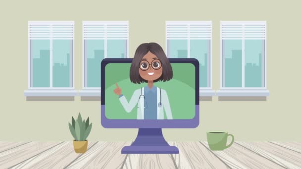 Doctora en animación médica de escritorio — Vídeos de Stock