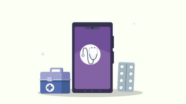 Smartphone mit medizinischen Symbolen Animation — Stockvideo