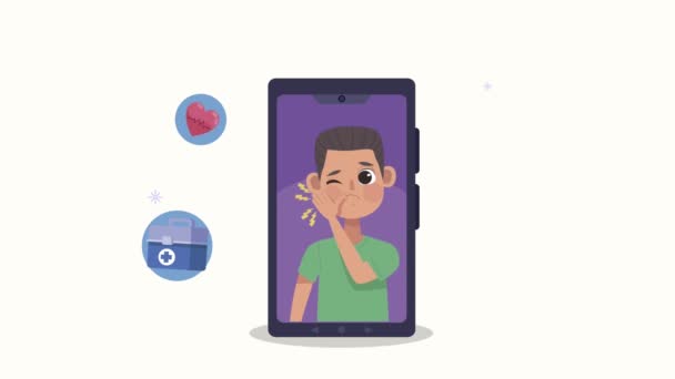 Paciente en smartphone e iconos médicos — Vídeos de Stock
