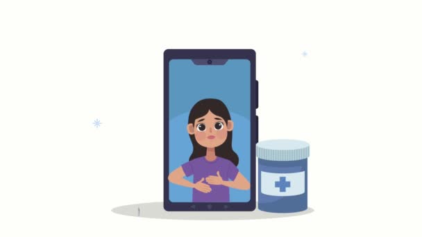 Patient im Smartphone mit Medikamententopf — Stockvideo