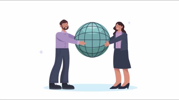 Pareja de negocios con animación esfera — Vídeo de stock